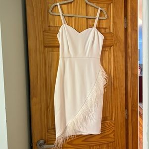 Aqua Formal White Dress with Feathers